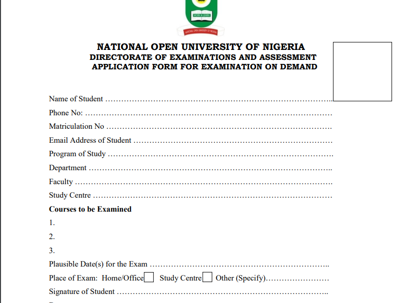 noun online exam application form