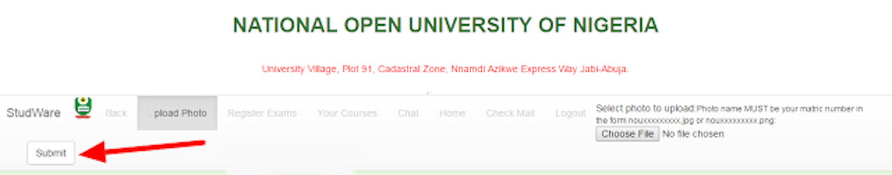 Click submit to upload your student id card National Open University of Nigeria 1