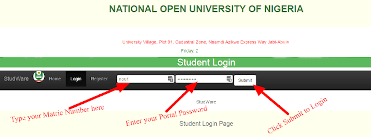 NOUN Student ID Card Printing Procedures loginPage